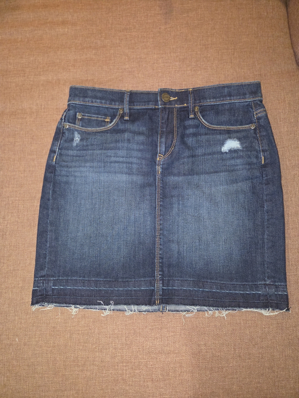 LOFT Dark Blue Denim Mini Skirt with Raw Hem Distressed Sz8 29